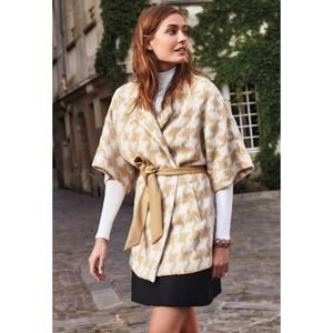 Anthropologie Elevenses Houndstooth Tweed Belted Coatigan Jacket XS/S